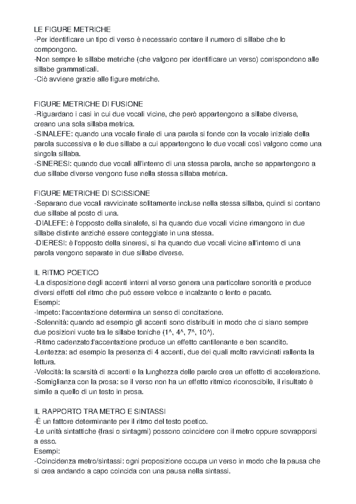 Le Figure Metriche Appunti Di Poesia Studocu