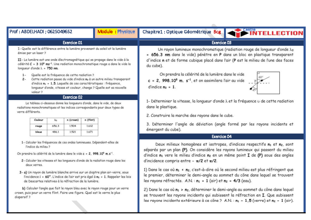 Serie 1 physique bcg - pysique - Physique Quantique - Prof : ABDELHADI ...