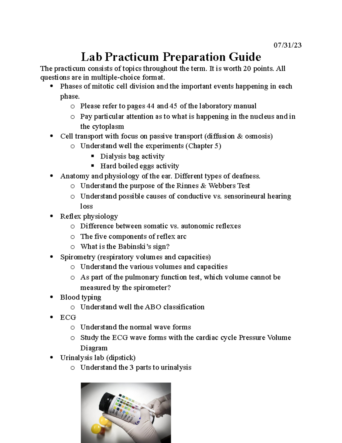 Lab Final Practicum Study Guide 07/31/ Lab Practicum Preparation