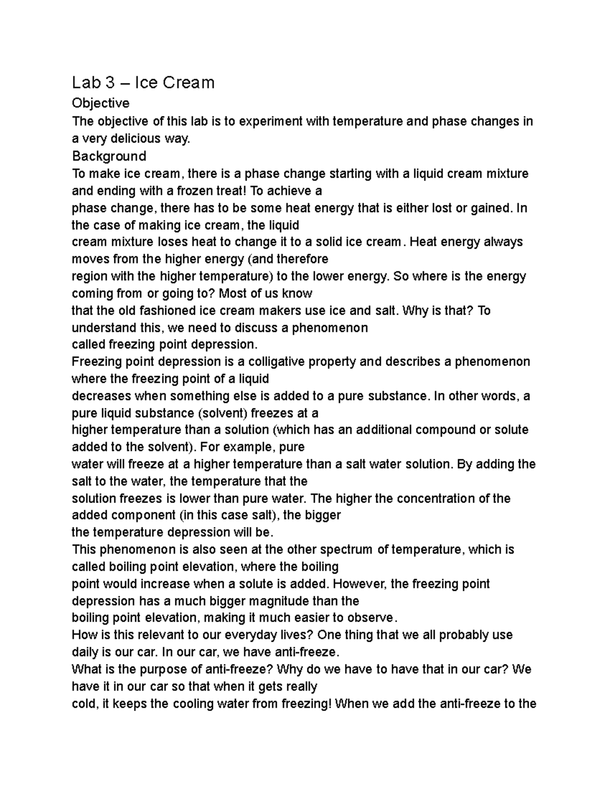 Lab 3 assignment Lab 3 Ice Cream Objective The objective of this