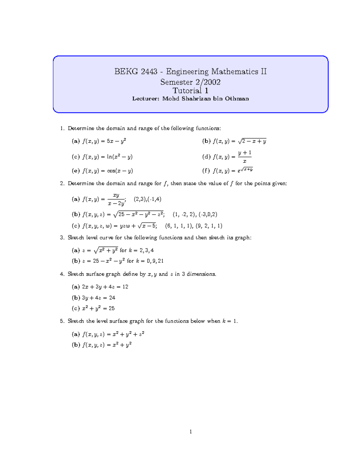 Engineering Math 2 Dacs2212 - BEKG 2443 - Engineering Mathematics II ...