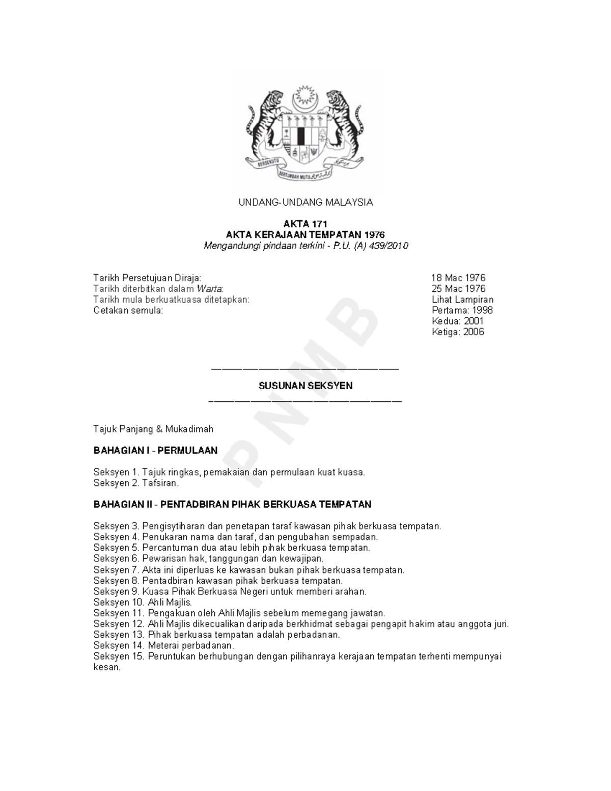 Akta171y1976bm - Study - UNDANG-UNDANG MALAYSIA AKTA 171 AKTA KERAJAAN ...