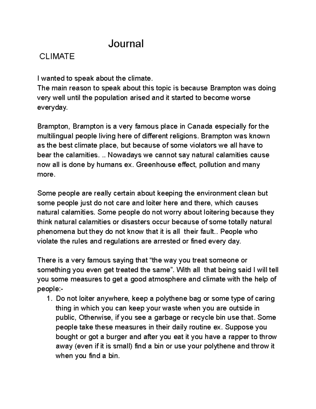 Community journal - Journal CLIMATE I wanted to speak about the climate ...