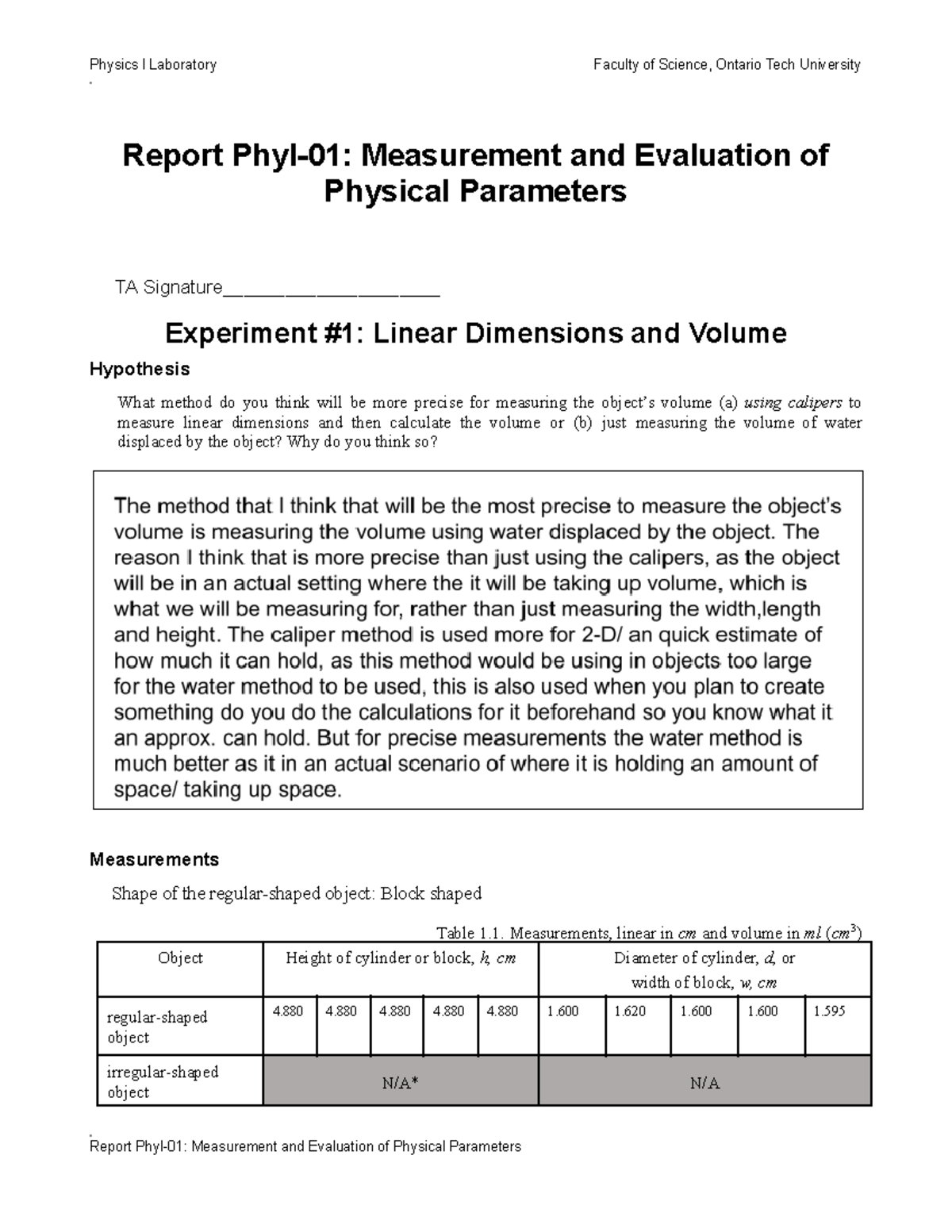 Measurements Report C not done - Report PhyI-01: Measurement and ...
