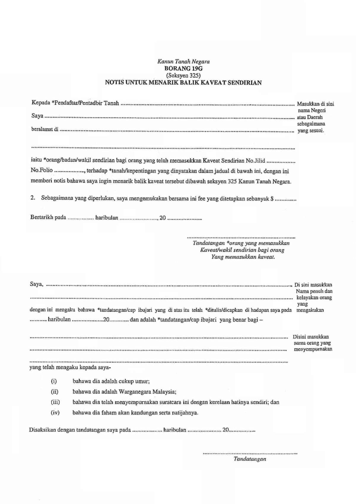 Form19G - the sample of borang 19g - Conveyancing Practice - Studocu