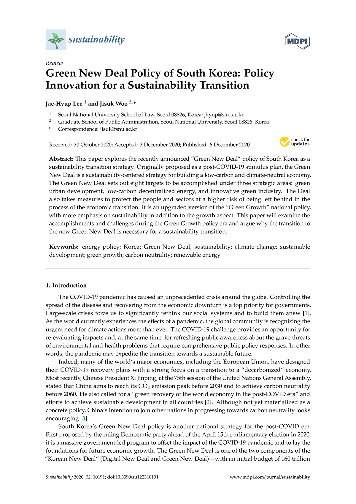 Green New Deal Policy Of South Korea Policy Innovation For A ...