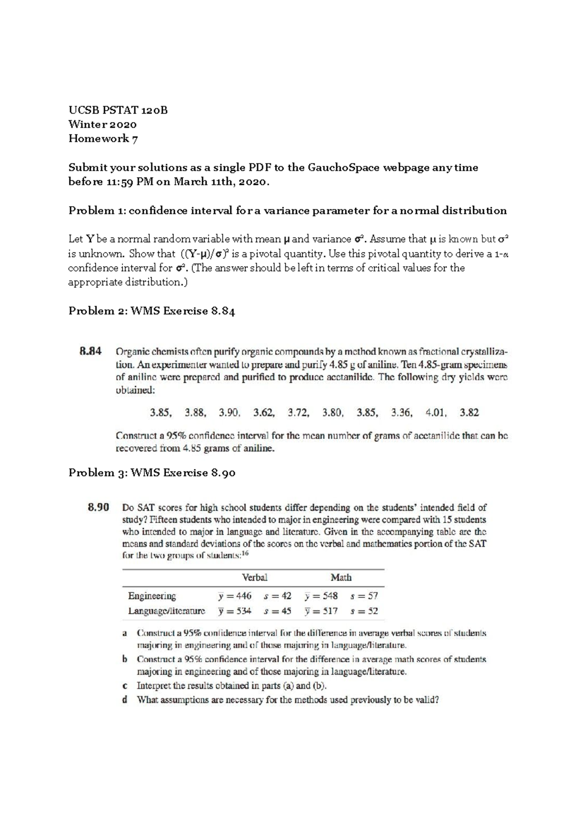 UCSB PSTAT 120B HW 7 homework UCSB PSTAT 120B Winter 2020 Homework