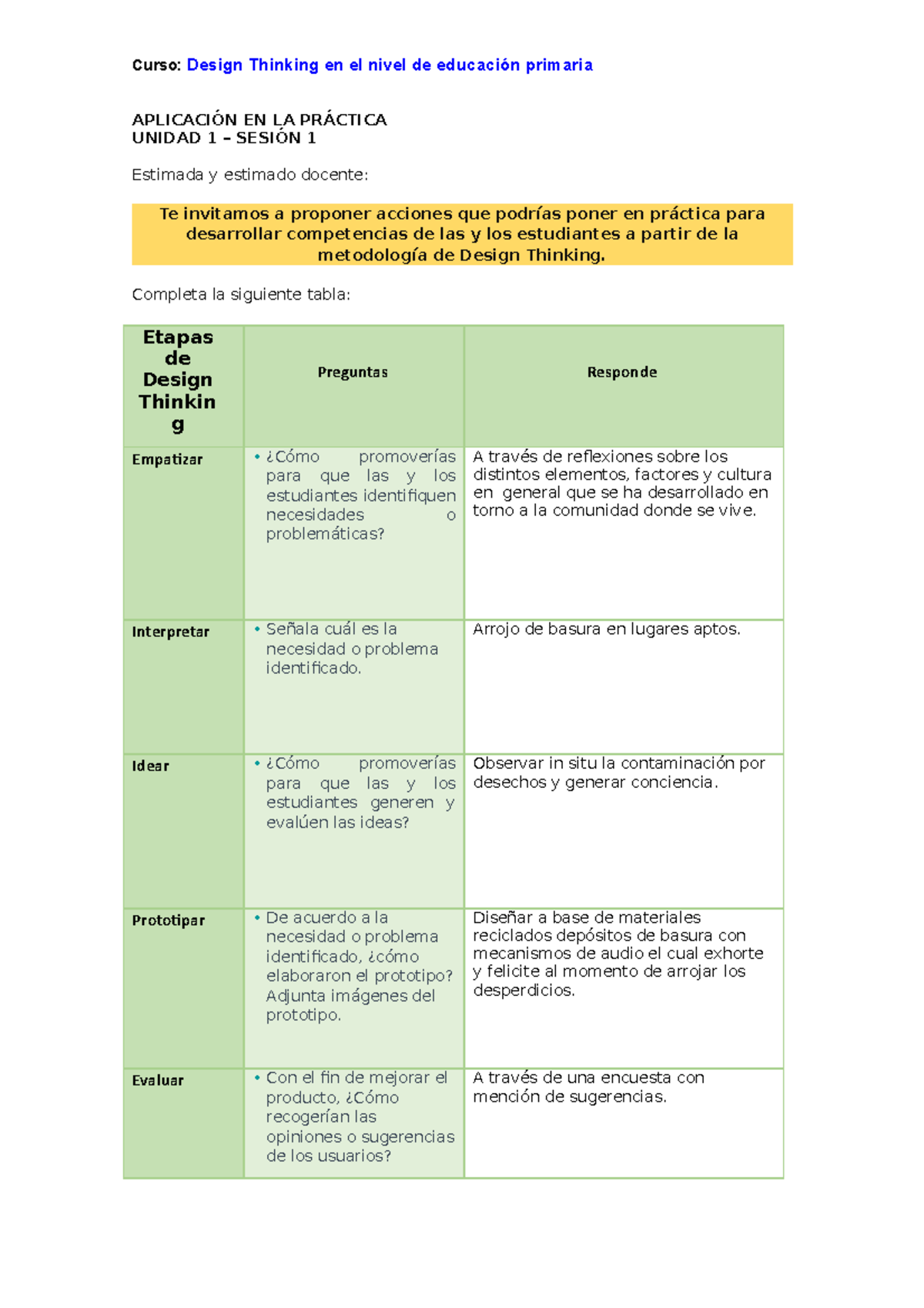Tarea resuelta - Primaria - Curso: Design Thinking en el nivel de ...