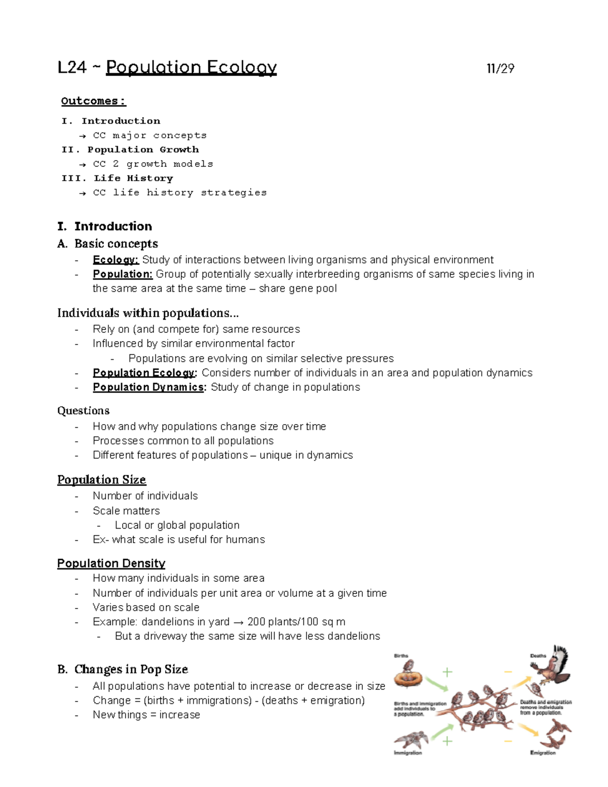 Lecture 24 Population Ecology L24 Population Ecology 11 Outcomes I Introduction Cc Lecture 24 Population Ecology L24 Population Ecology 11 Outcomes I Introduction Cc