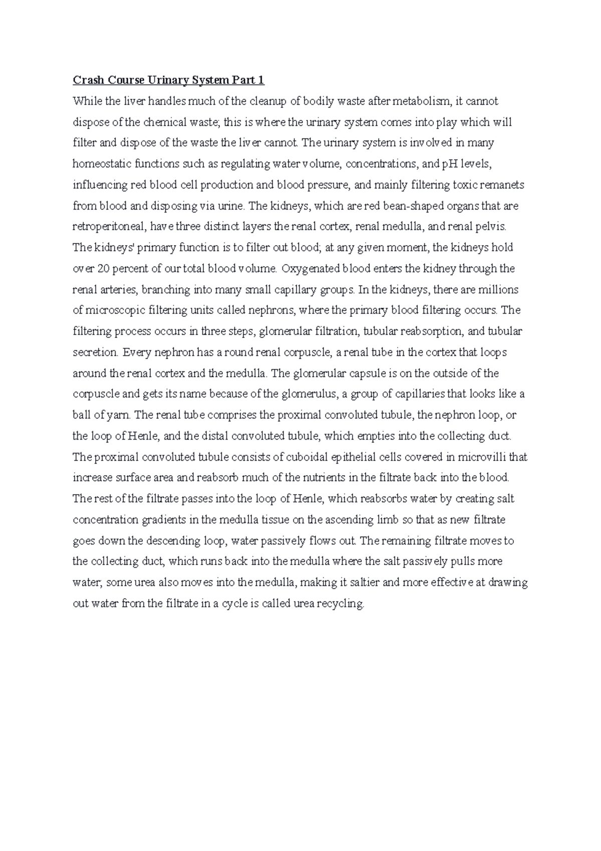 Crash Course Urinary System Videos Part 1 Crash Course Urinary System Part 1 While the liver