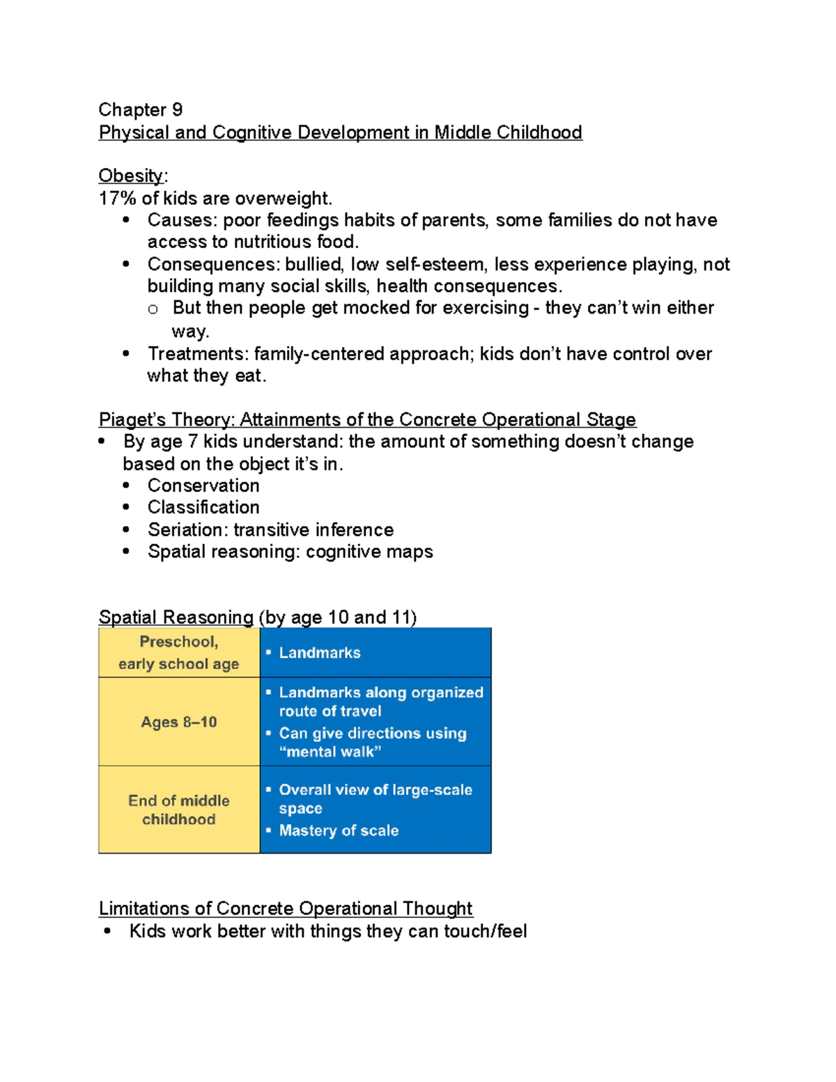 cognitive development in middle childhood