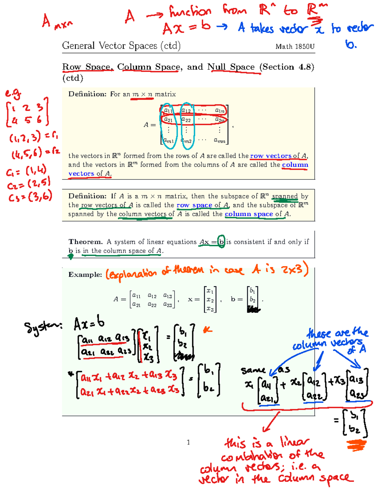 1850 Lecture 15 filled - General Vector Spaces (ctd) Math 1850U Row ...