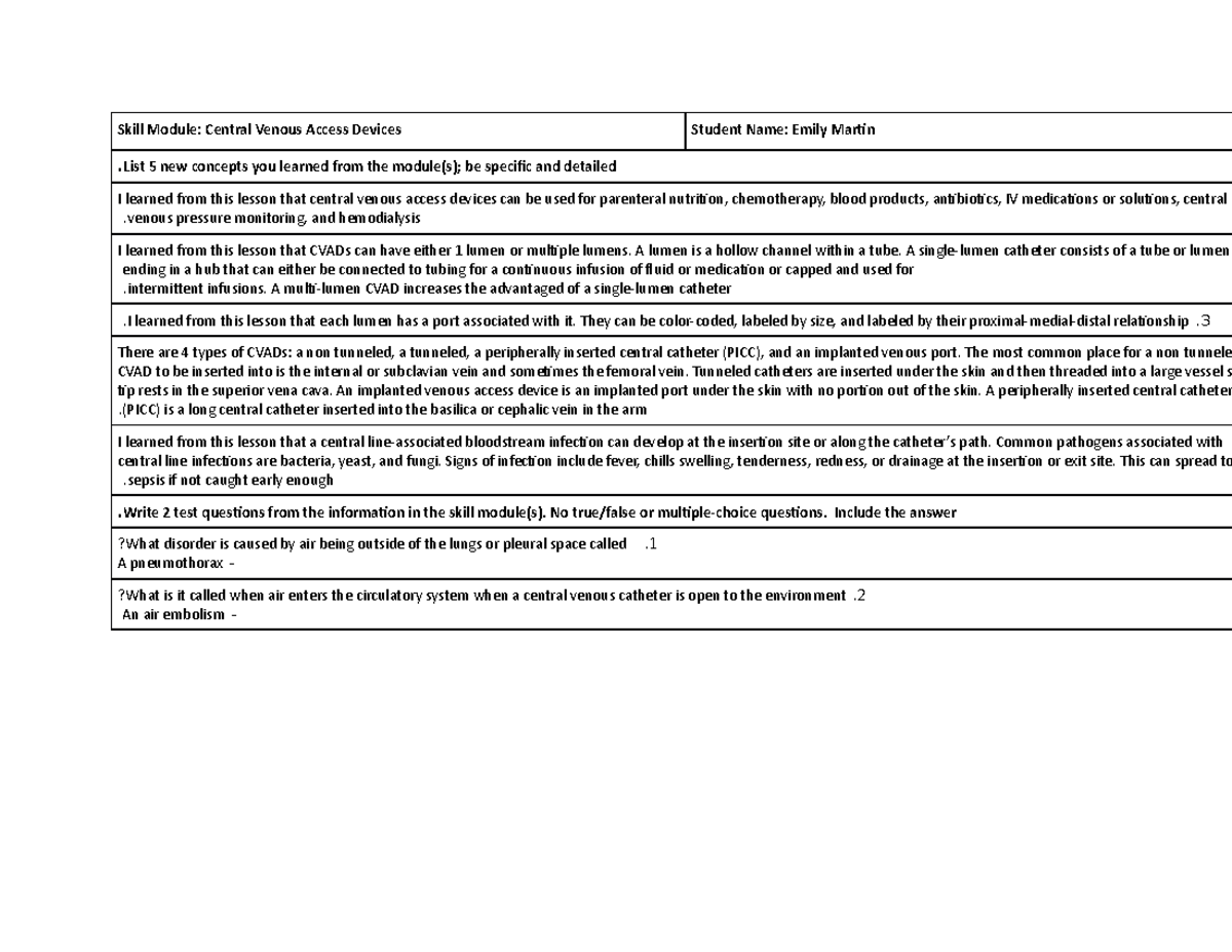 Central Venous Access Devices Skill Module Skill Module Central