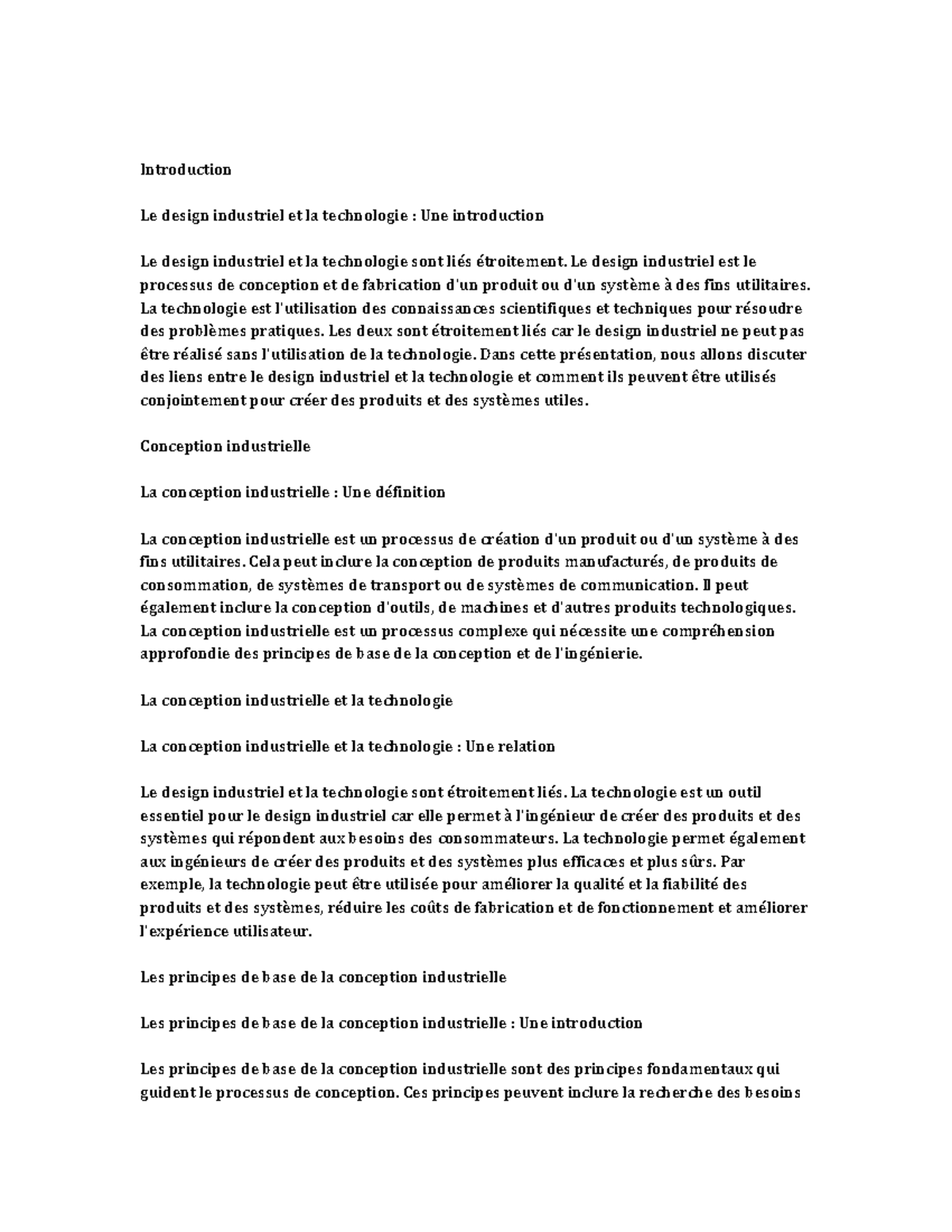Industrial Design and Technology Introduction Le design industriel et