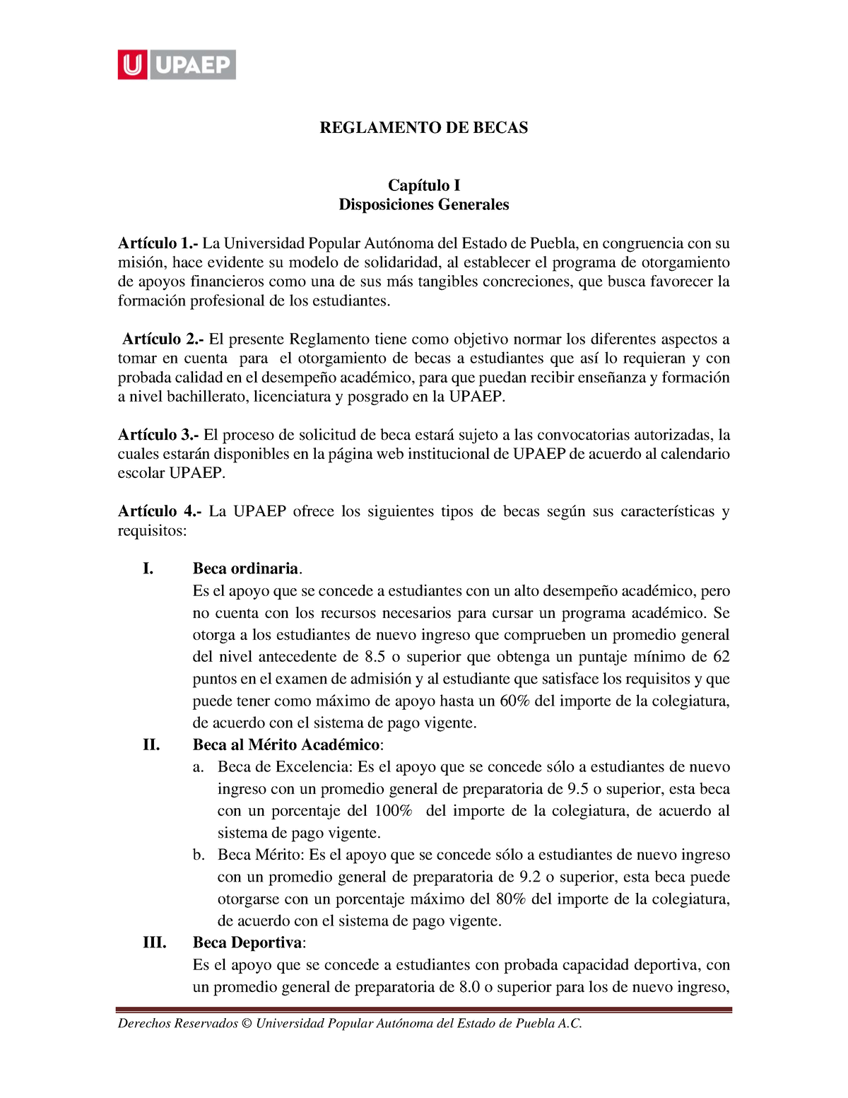 Reglamentobecas 030221 - REGLAMENTO DE BECAS Capítulo I Disposiciones ...