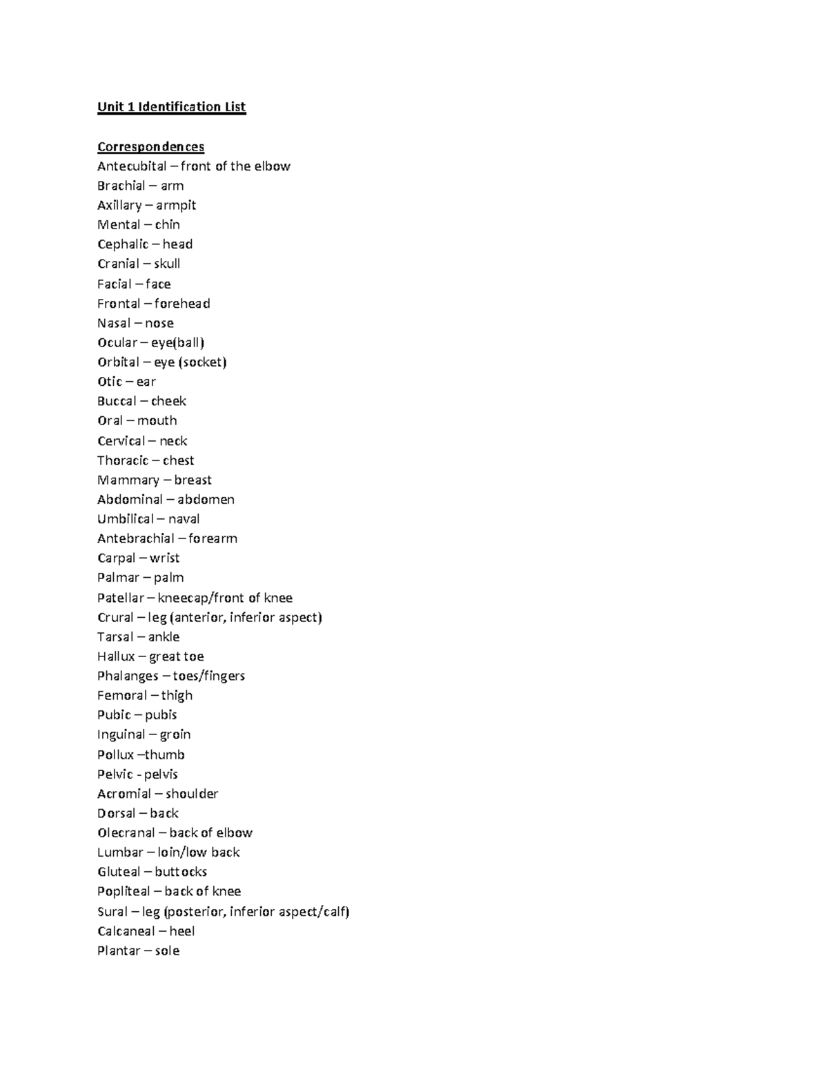 Lab 1 Identification List-2 - Unit 1 Identification List ...