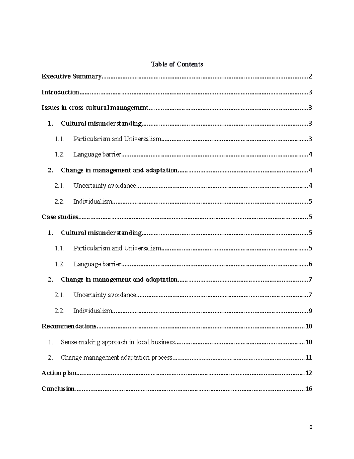 BUSM4699- Cross-cultural management Asm 2 - Table of Contents Executive ...