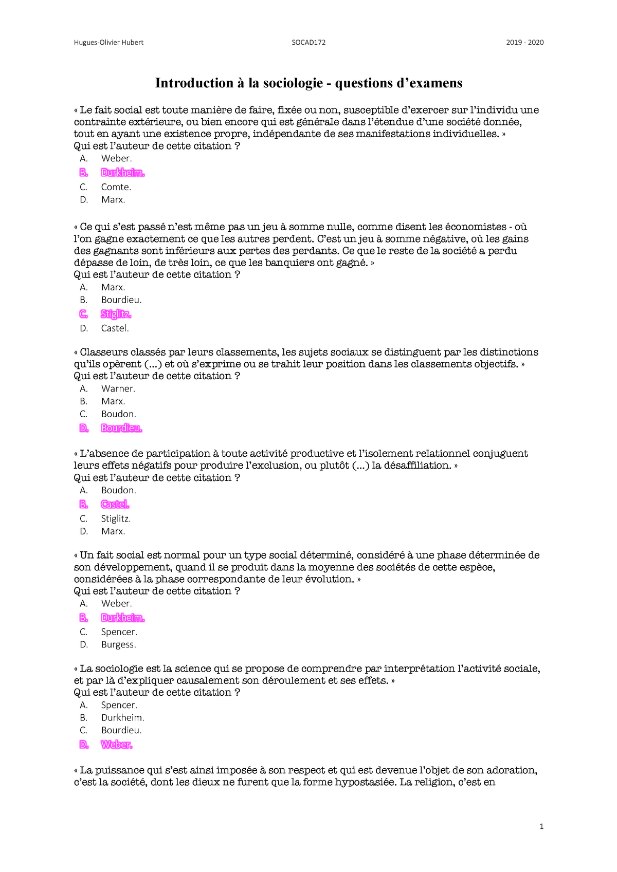 Introduction A La Sociologie Questions D Examen Warning Tt Undefined Function 32 Introduction Studocu