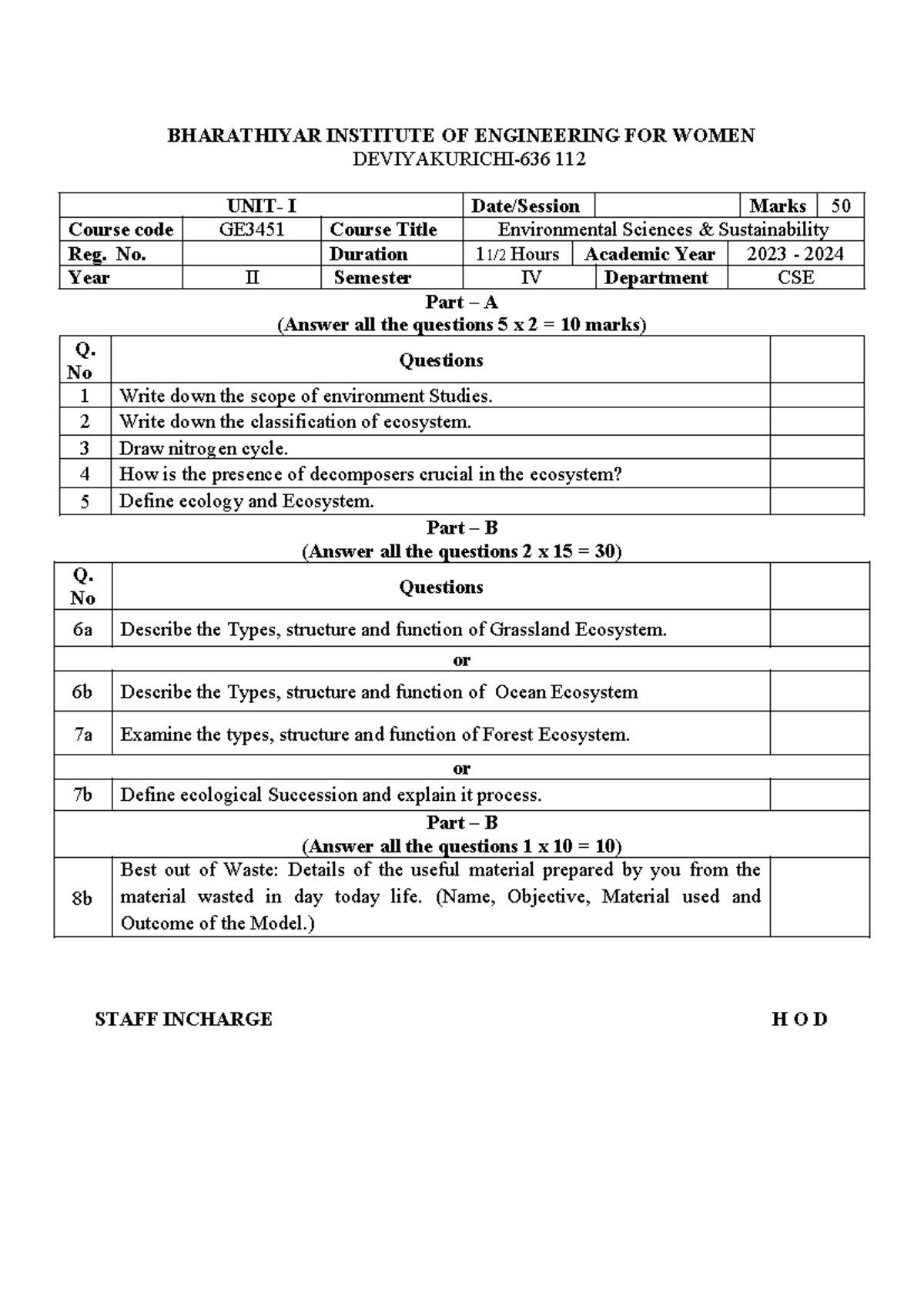 Chemistry Internal 2 - VSDFASDF - BHARATHIYAR INSTITUTE OF ENGINEERING ...