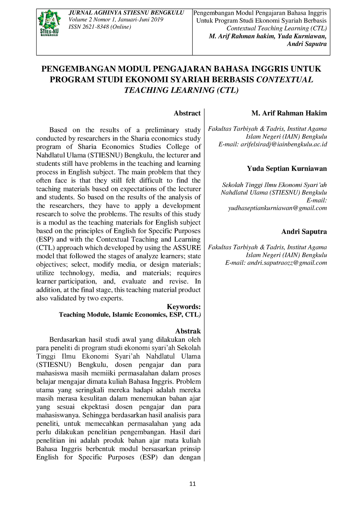 256. Pengembangan Modul Pengajaran Bahasa Inggris - Volume 2 Nomor 1 ...