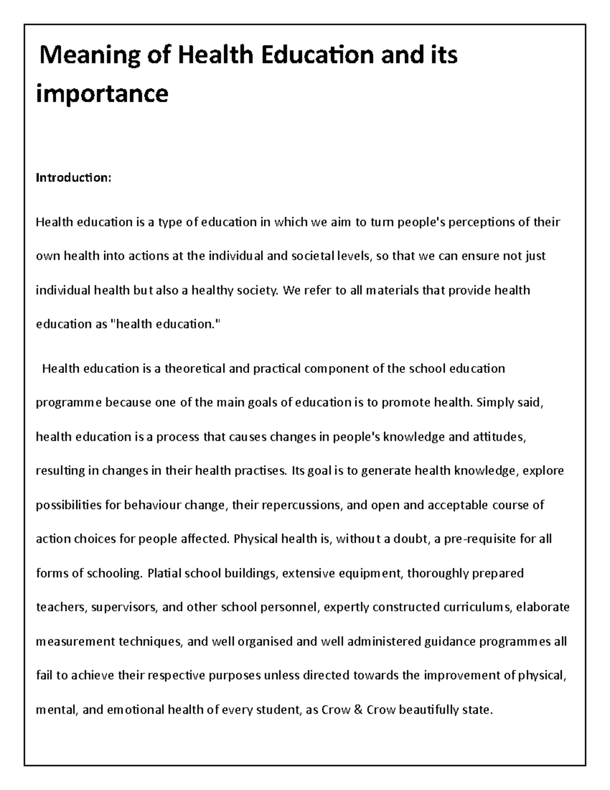 why is health education important in nursing essay