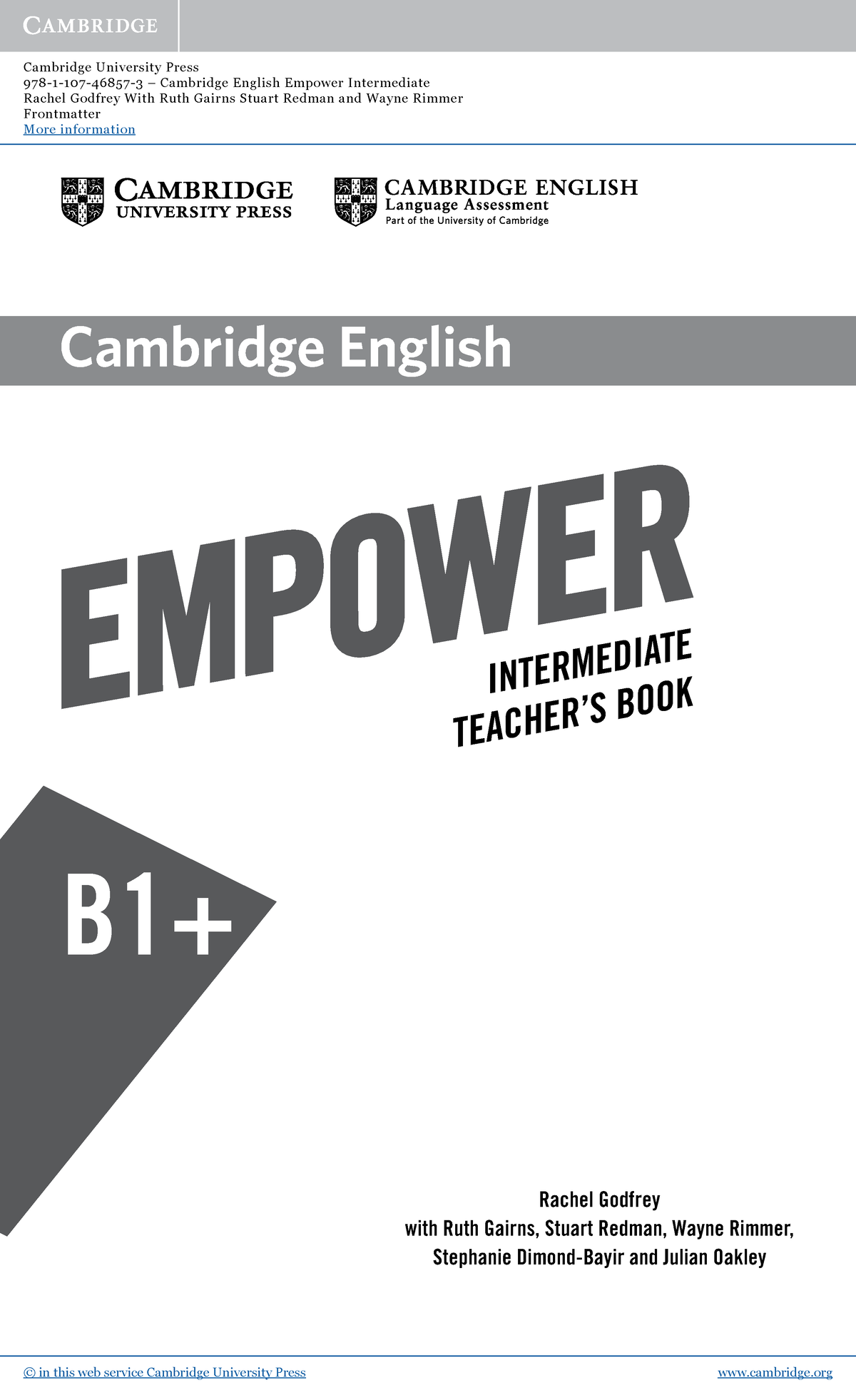 Pdfcoffee.com B1-intermediate-teacher-book-5-pdf-free - Cambridge ...