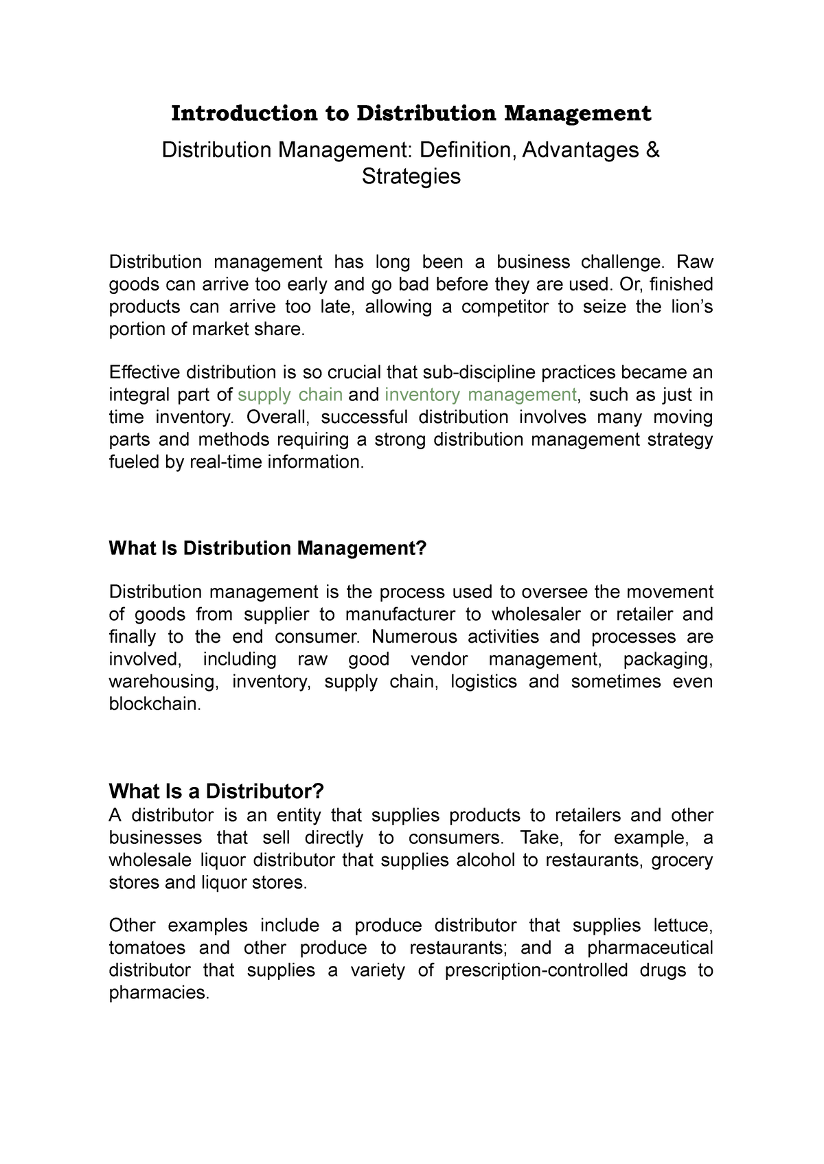 distribution management essay