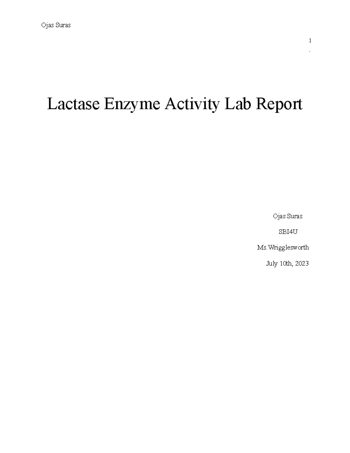 Biology Lactase Enzyme Activity 1 ॐ Lactase Enzyme Activity Lab