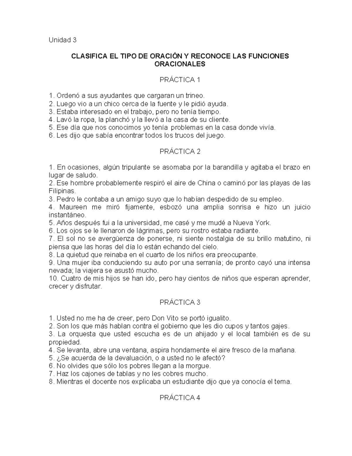 Unidad 3 - Práctica de las oraciones complejas y compuestas - Unidad 3 ...
