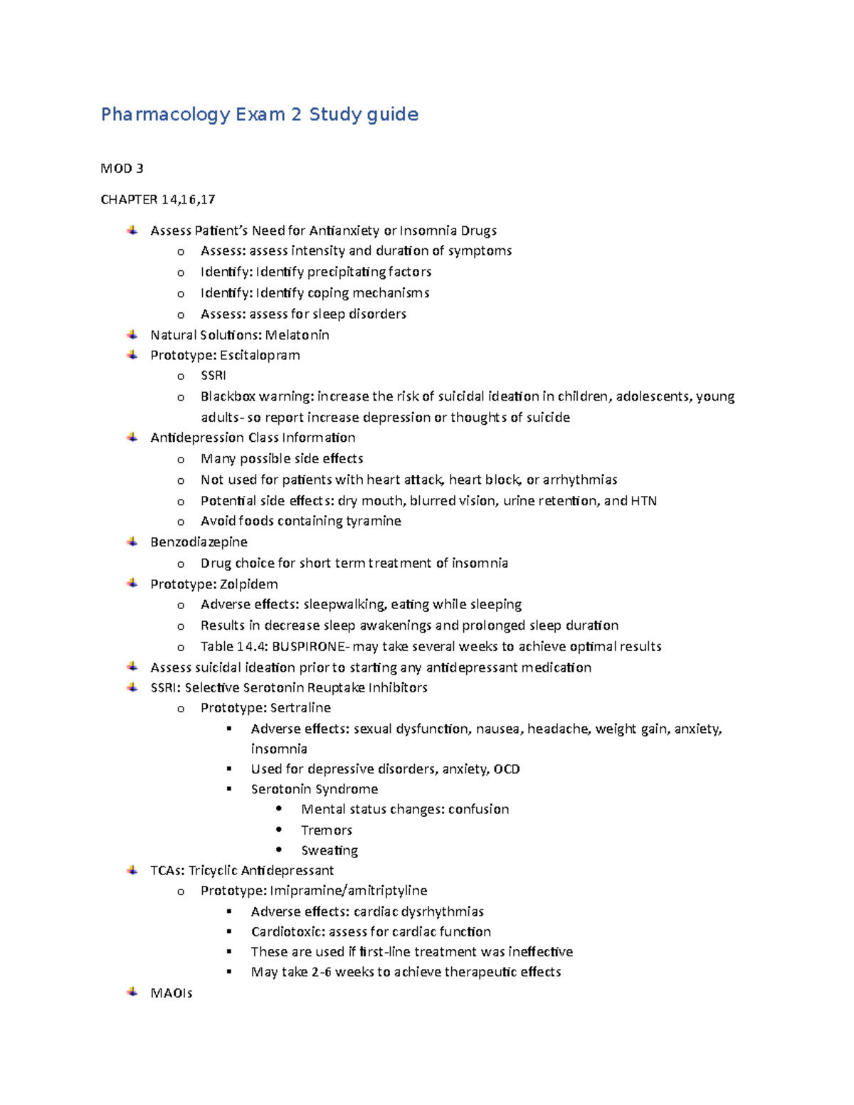Pharmacology Exam 2 Study guide - Pharmacology Exam 2 Study guide MOD 3 ...