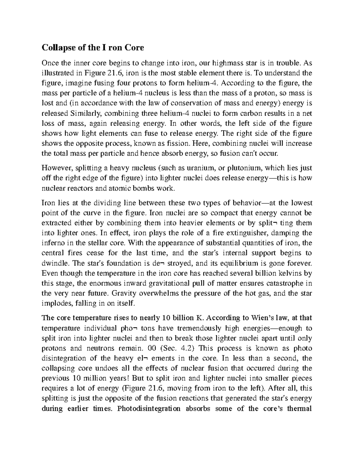 Collapse of the I ron Core - As illustrated in Figure 21, iron is the ...