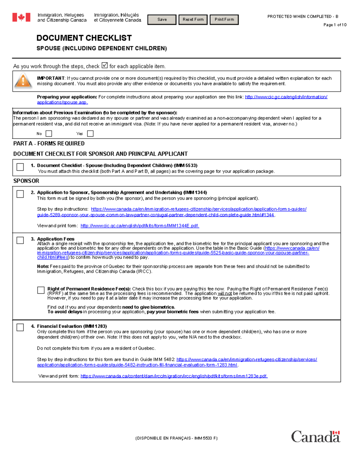 Imm5533e spousal sponsorship form documentation checklist - (DISPONIBLE EN  FRAN«AIS - IMM 5533 F) - Studocu