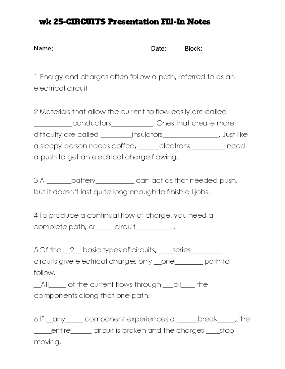 Copy of Circuits Presentation Fill-In Notes - wk 25-CIRCUITS ...