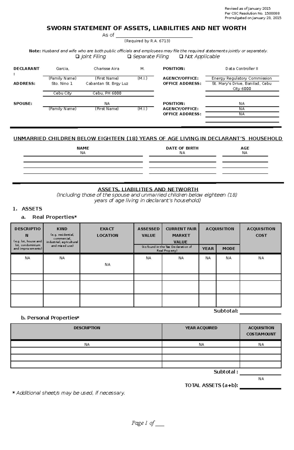 2015 SALN Form - by CSC - Revised as of January 2015 Per CSC Resolution ...