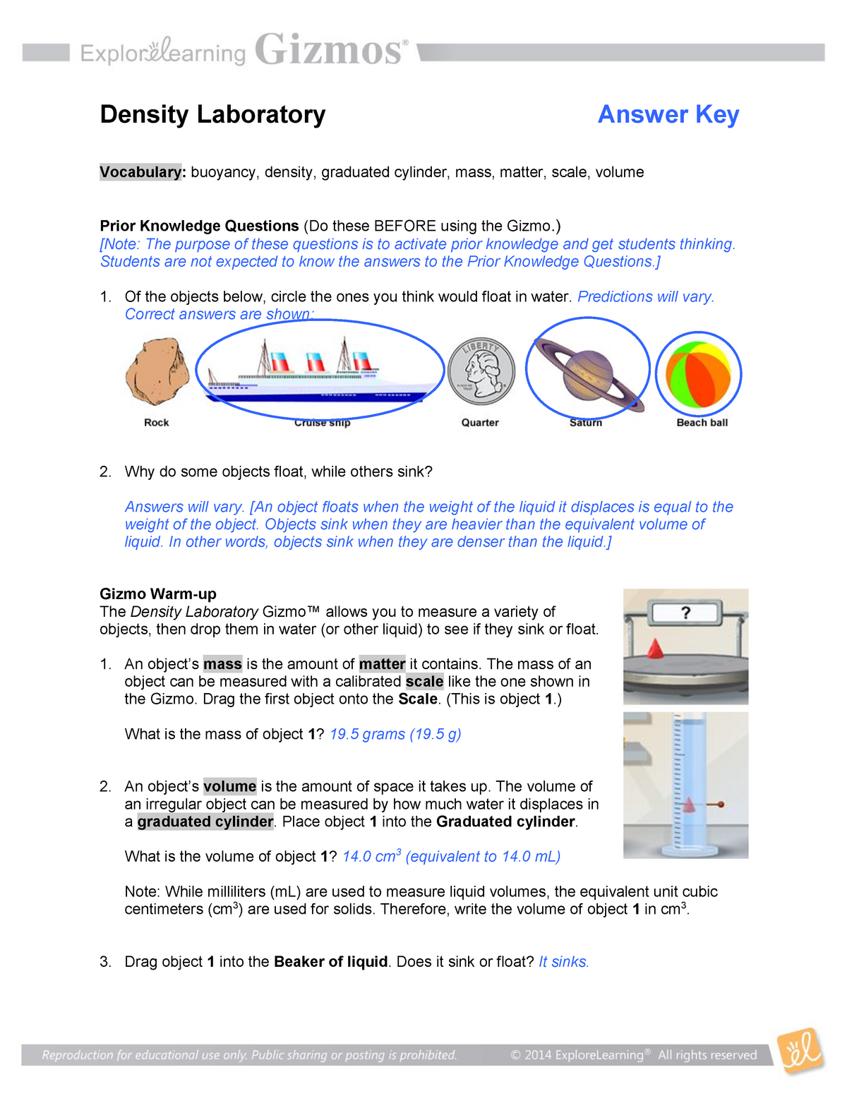 Buoyancy And Density Activity Worksheet Answers