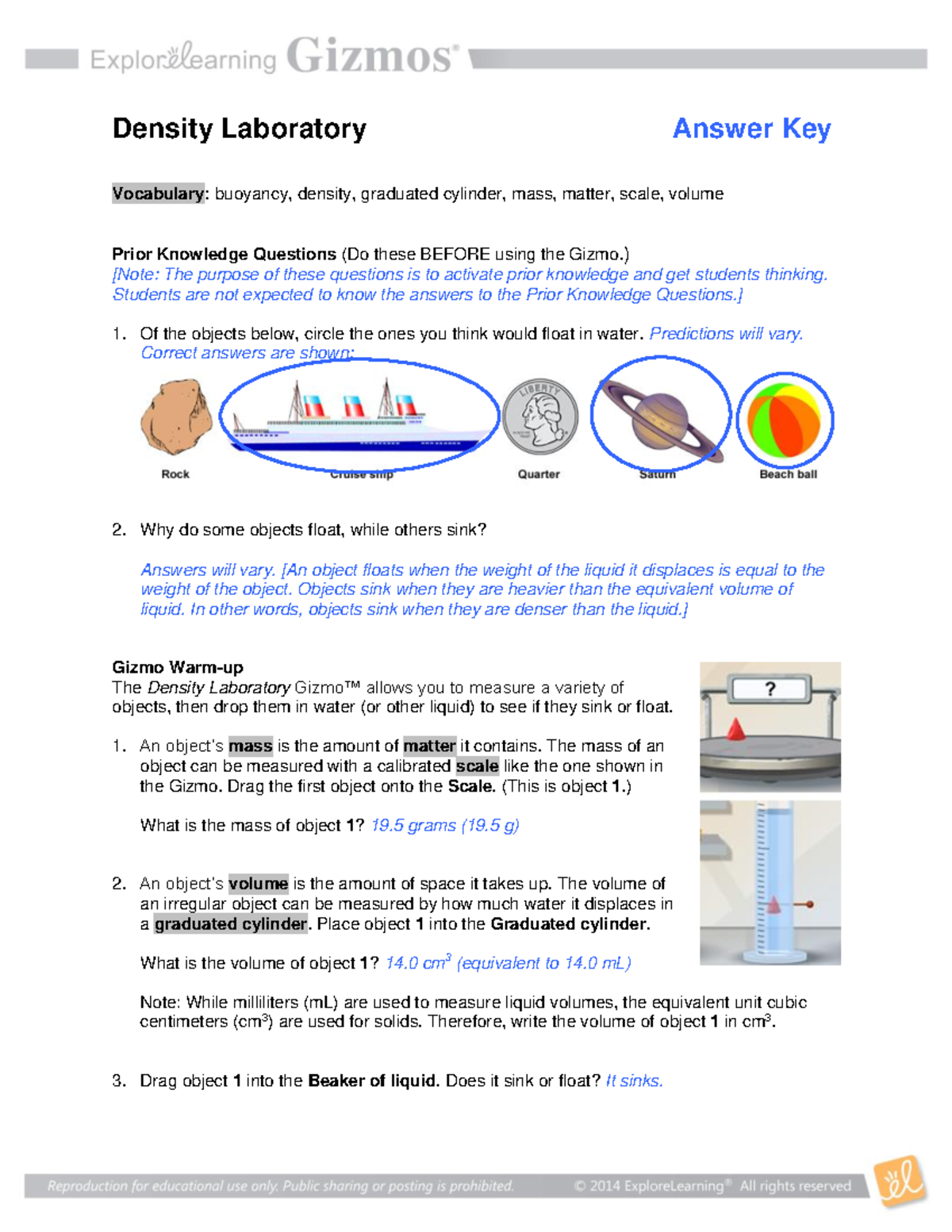 Buoyancy And Density Activity Worksheet Answers