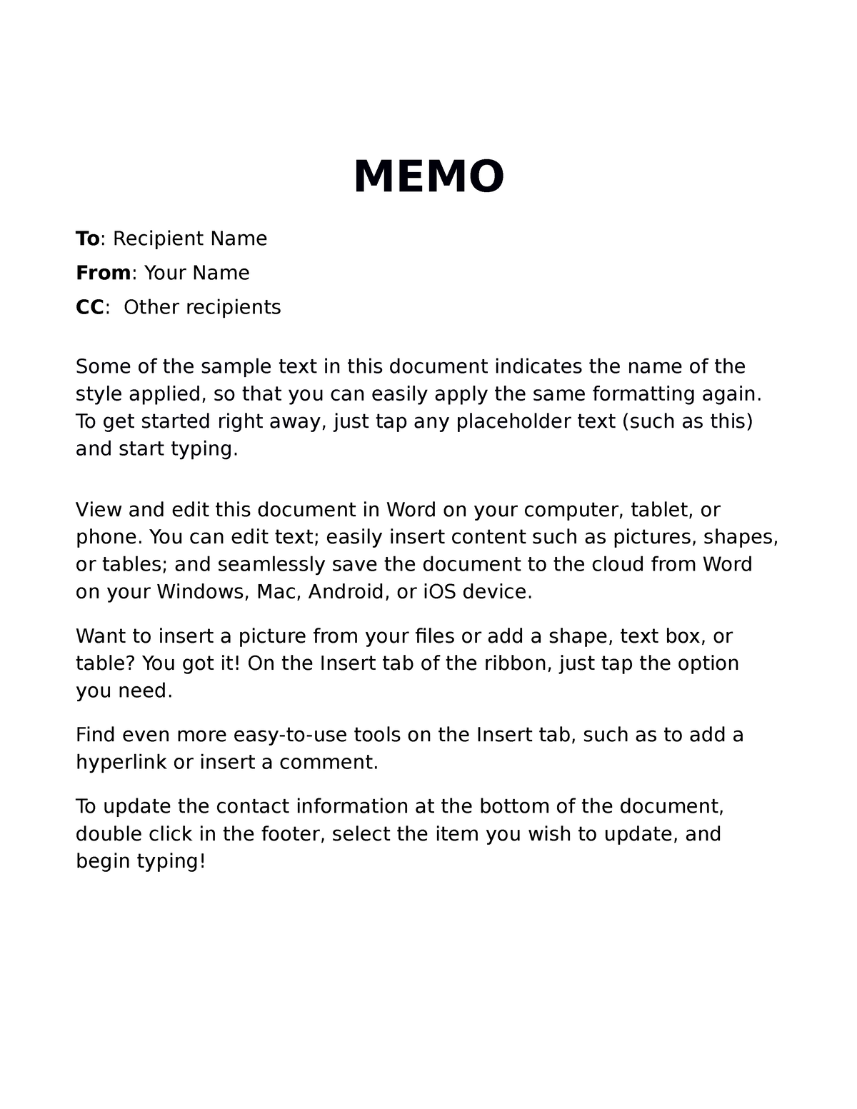 Memo Template 04 22 08 - microsoftword - MEMO To: Recipient Name From ...