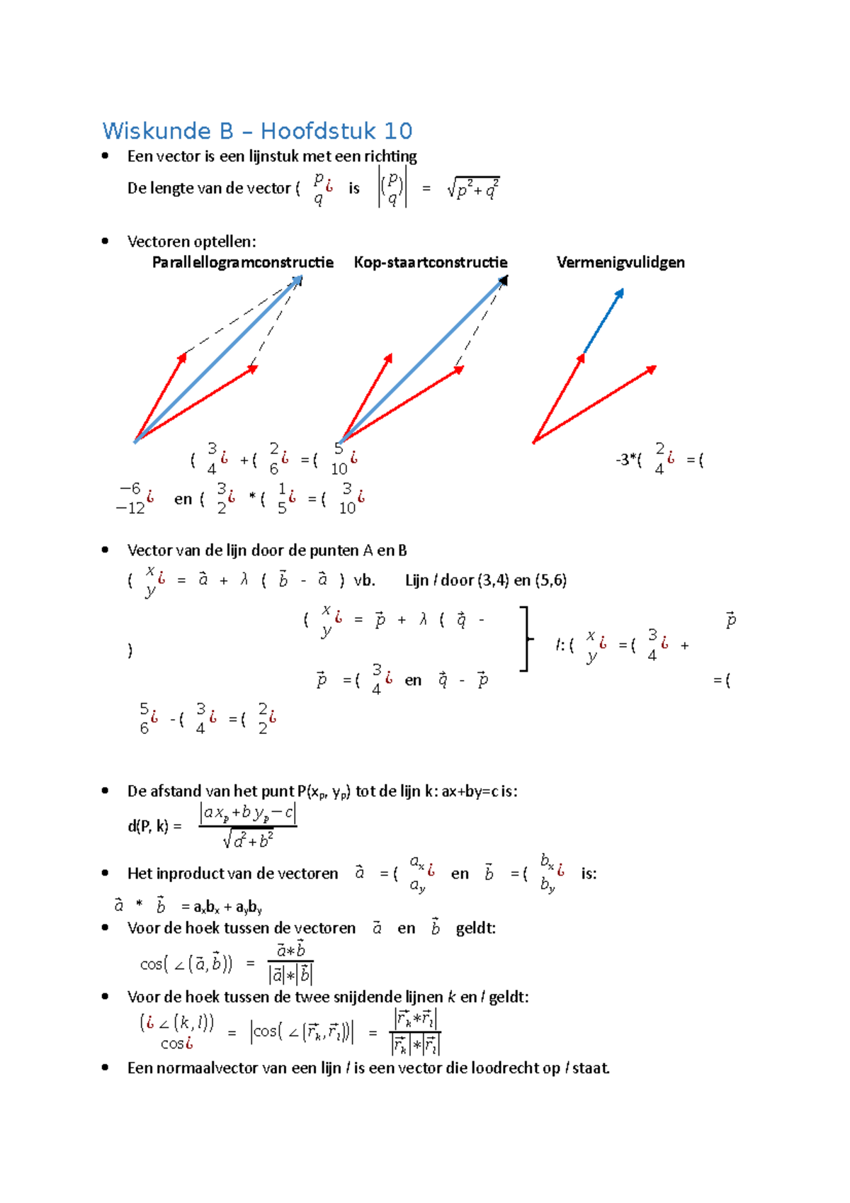 Hoofdstuk 10 - Vectoren, Afstanden, Hoeken, Inproduct, Normaalvector ...