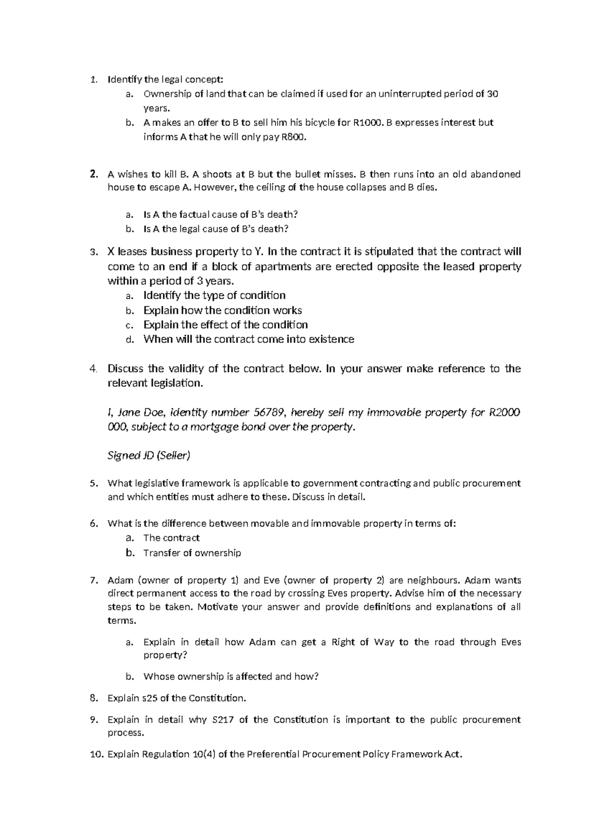 FISA Practice questions - 1. Identify the legal concept: a. Ownership ...