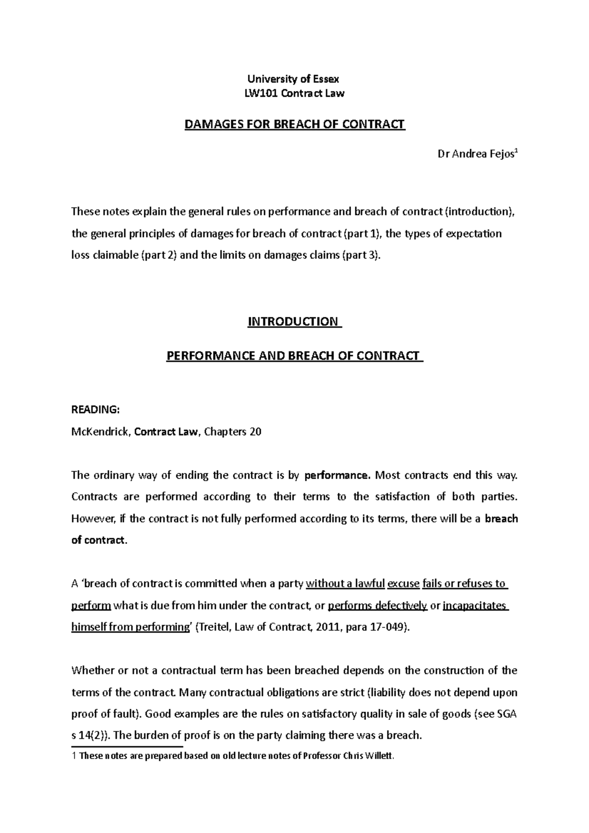 Damages For Breach Of Contract Lecture Notes University Of Essex Lw101 Contract Law Damages Damages For Breach Of Contract Lecture Notes University Of Essex Lw101 Contract Law Damages