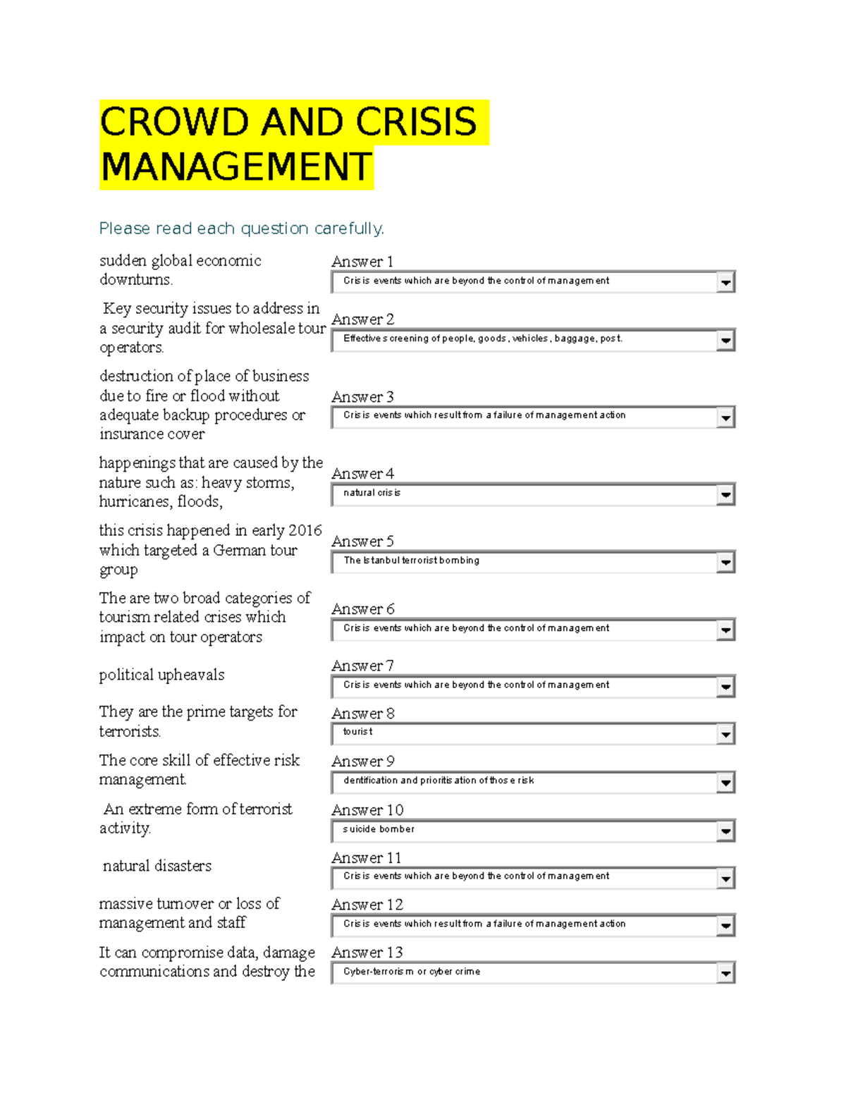 Crisis Management Questions And Answers