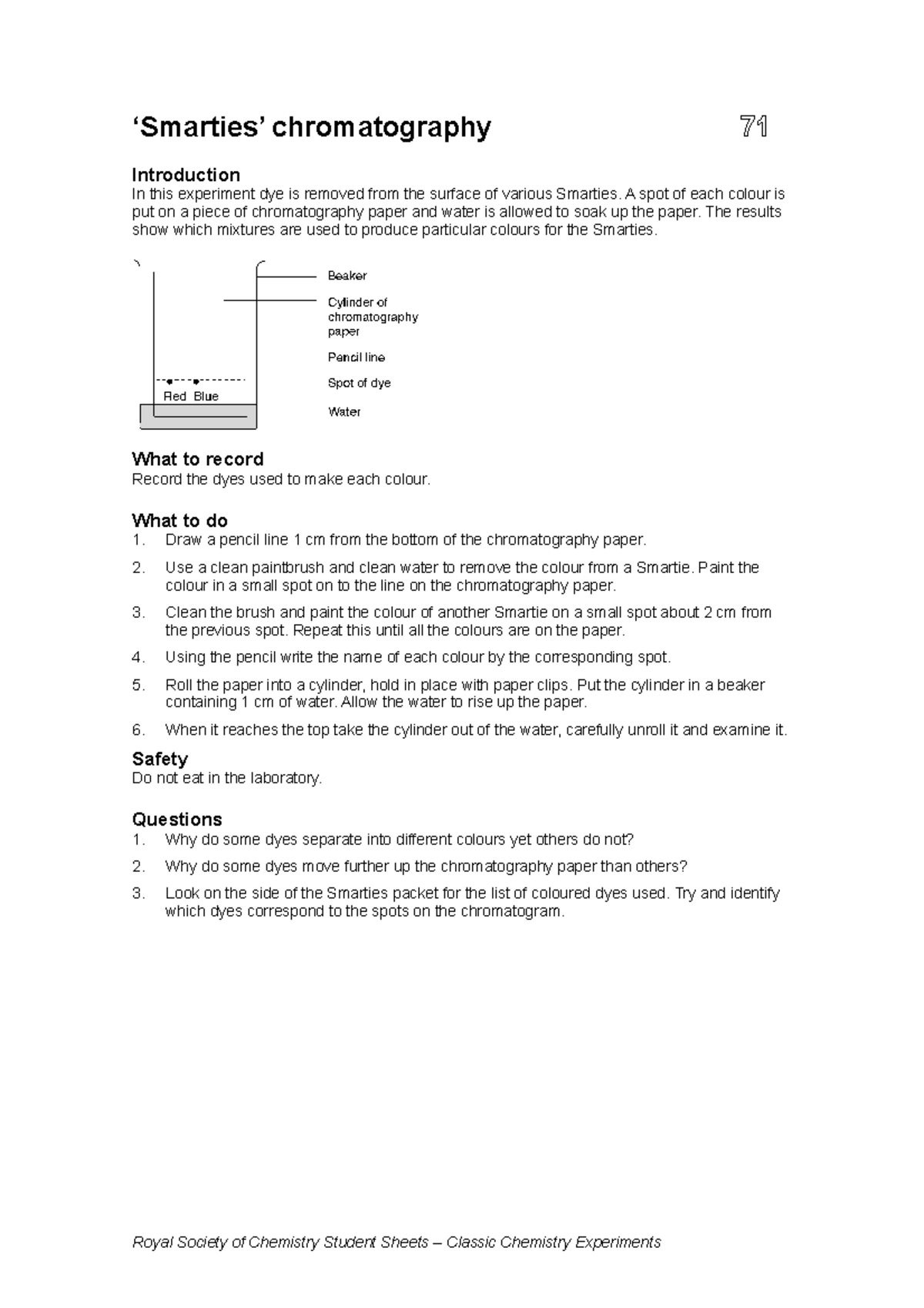Prac chromatography Notes ‘Smarties’ chromatography 71 Introduction