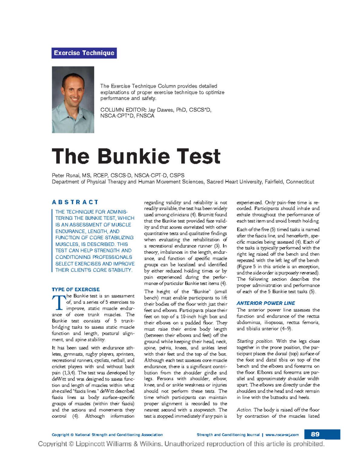 Bunki test teoria test The Exercise Technique Column provides