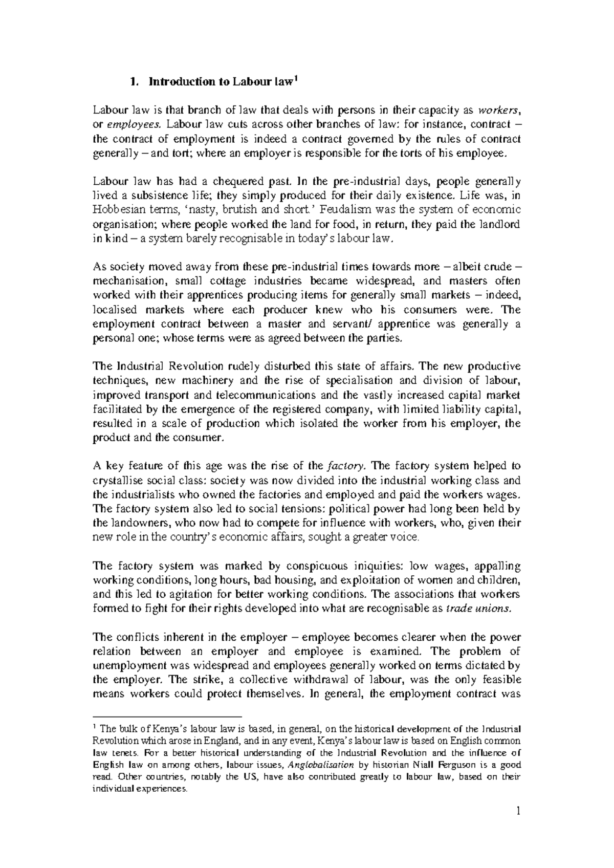 THE Employer - Employee Relationship - Introduction to Labour law 1 ...