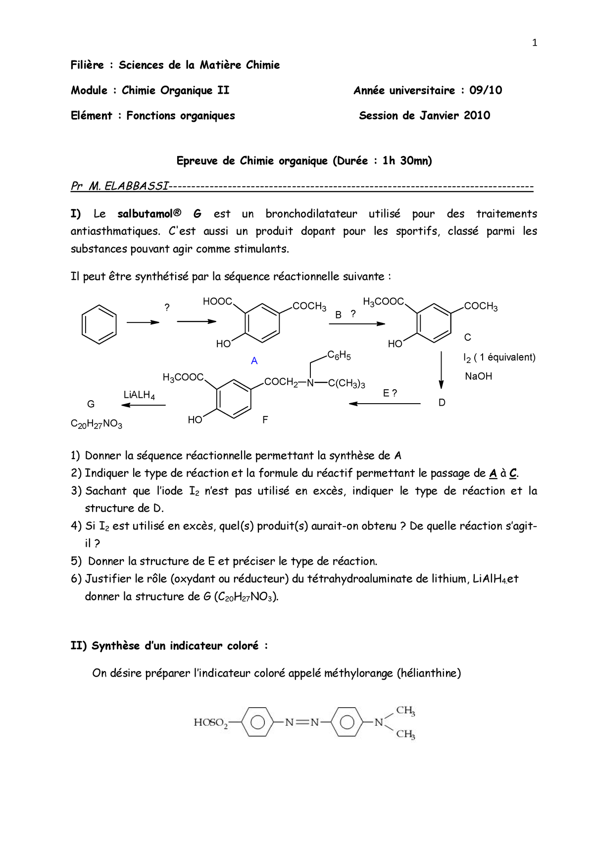 Chimie Organique Fonctionnelle Examen 02 - Module : Chimie Organique II ...