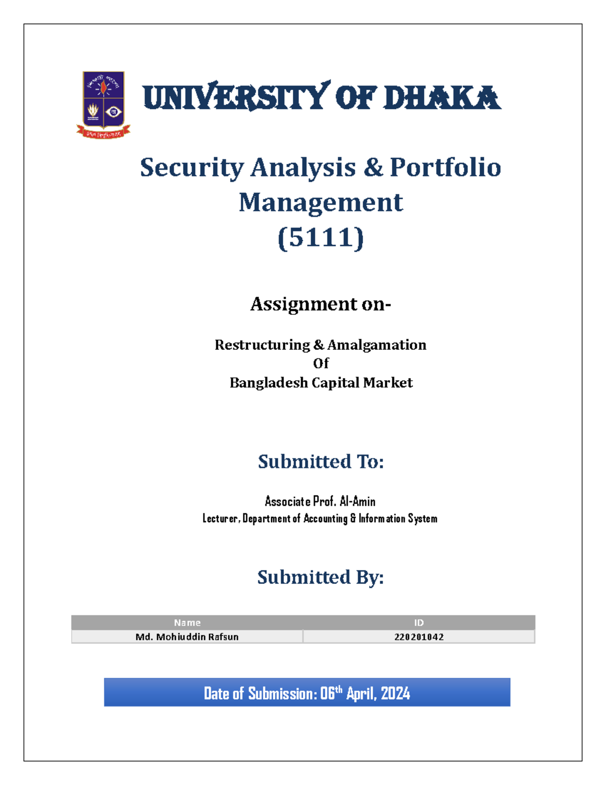 Assignment on Restructuring & Amalgamation of Bangladesh's Capital ...