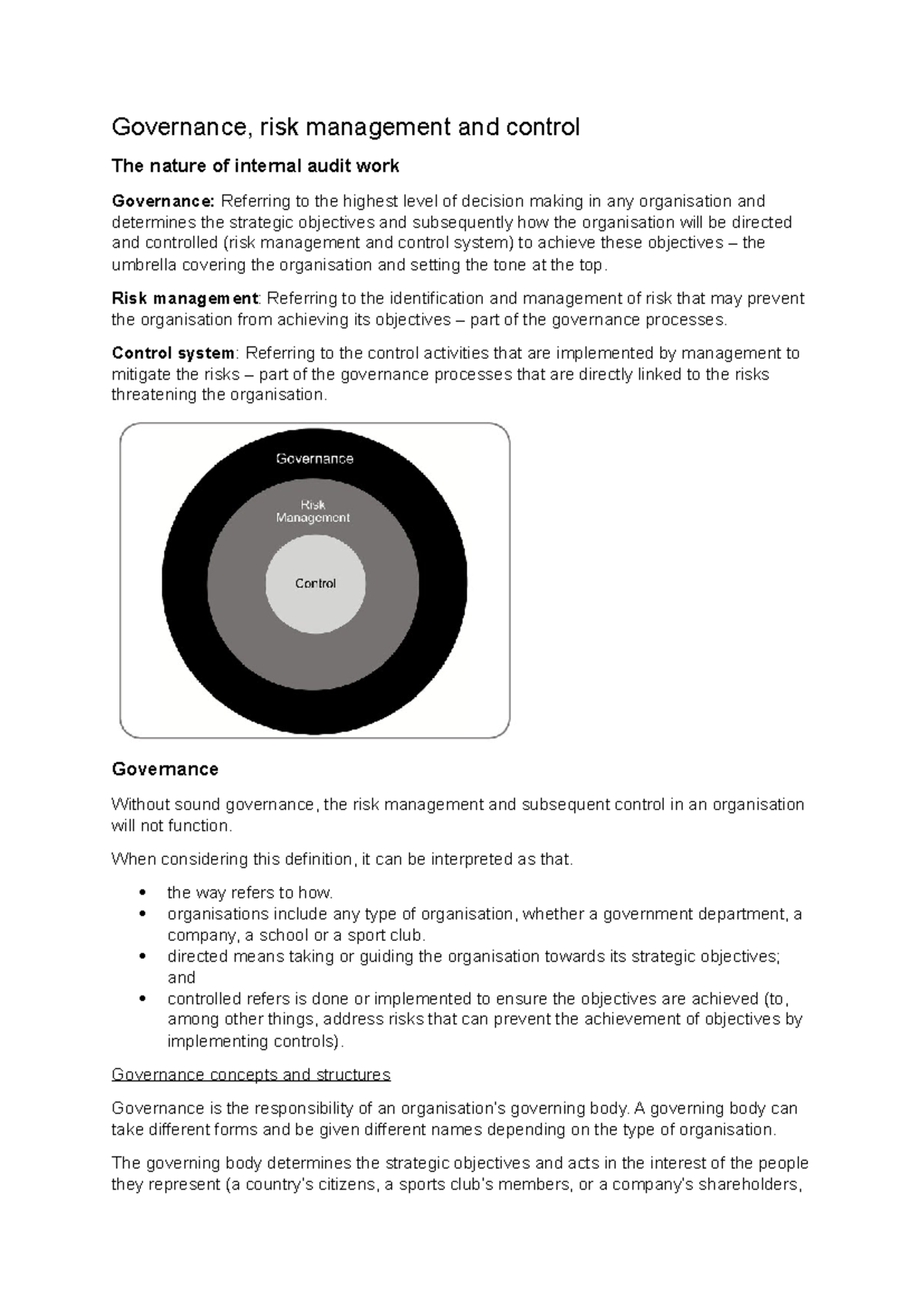 Governance - Risk management: Referring to the identification and ...