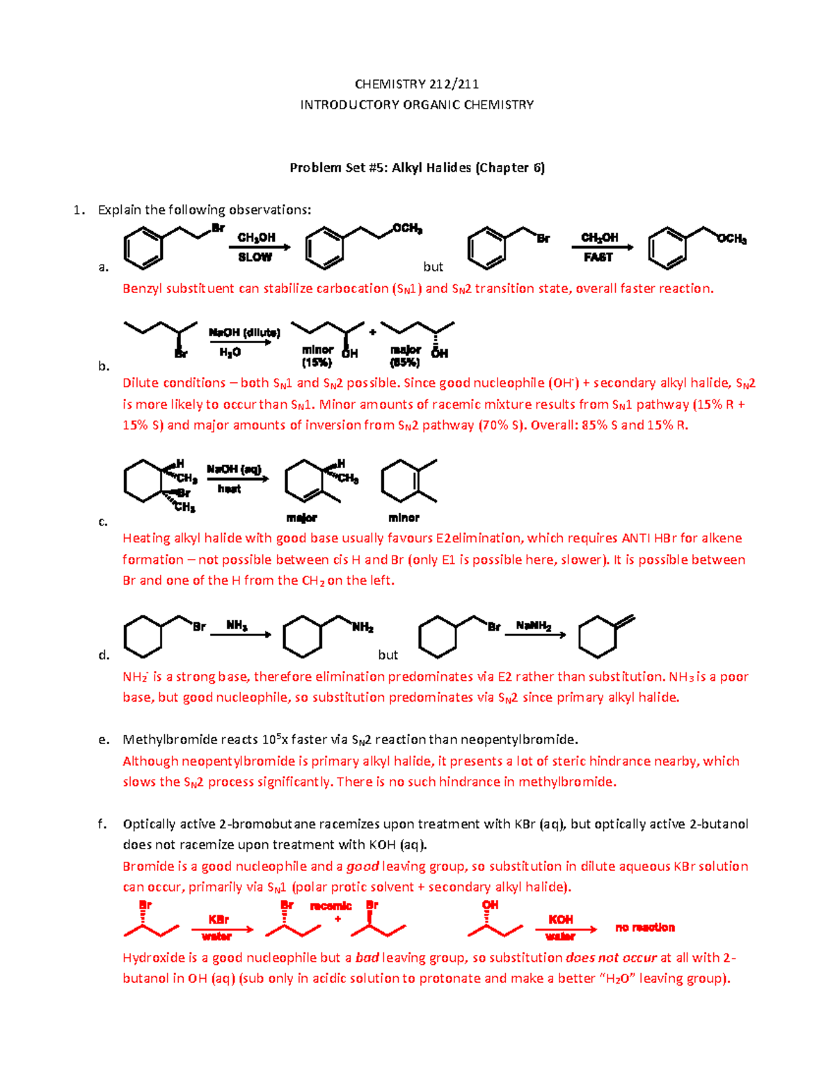 Alkyl Halides Tutorial answers update 2018 - CHEMISTRY INTRODUCTORY ...