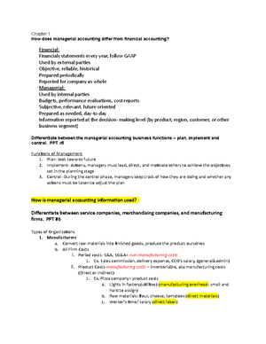 Exam1 Study Guide - Chapter 1 How does managerial accounting differ ...