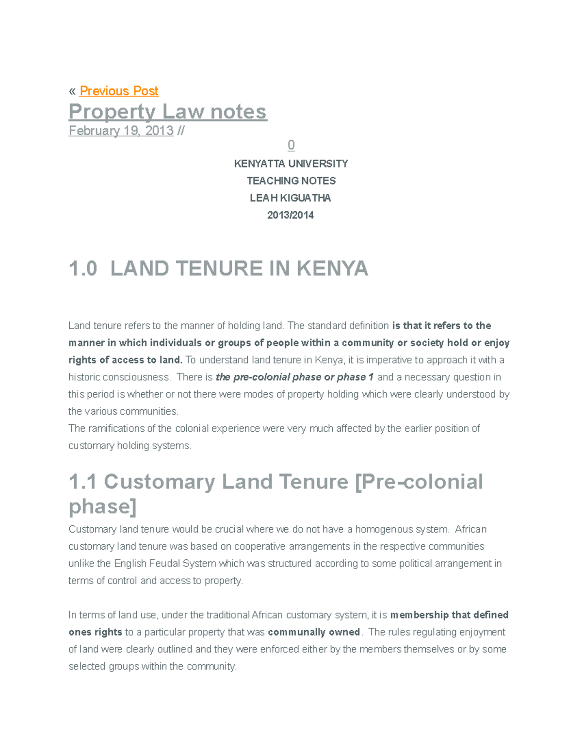 LAND LAW AND Property Notes - « Previous Post Property Law notes ...